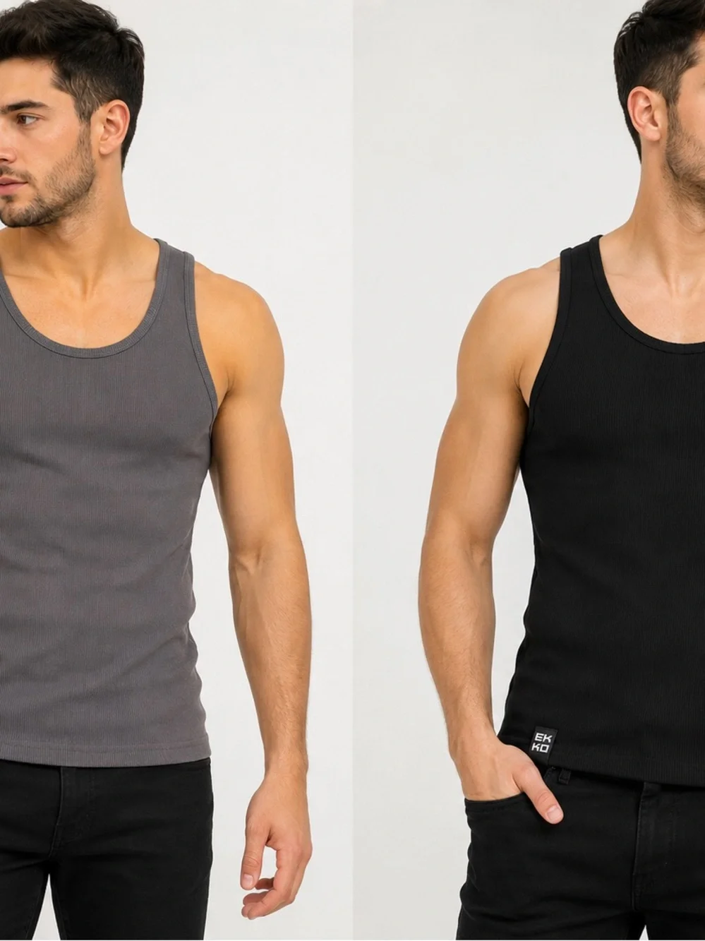 Men's Ribbed Tank Top - Black & Gray